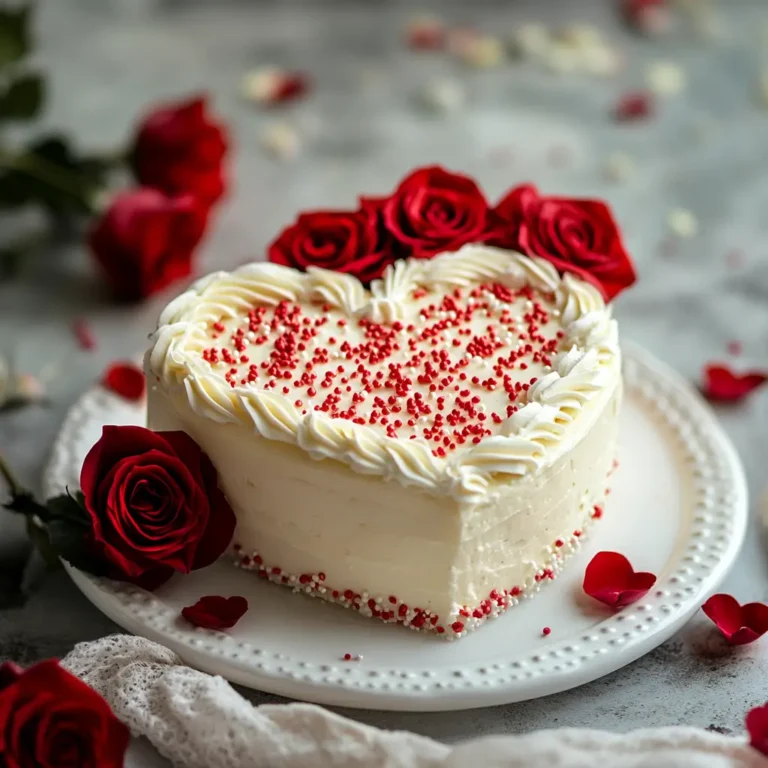 "Heart-shaped cake with frosting and roses."