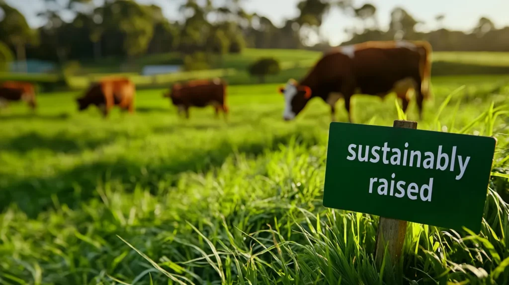 Cows grazing on a green field