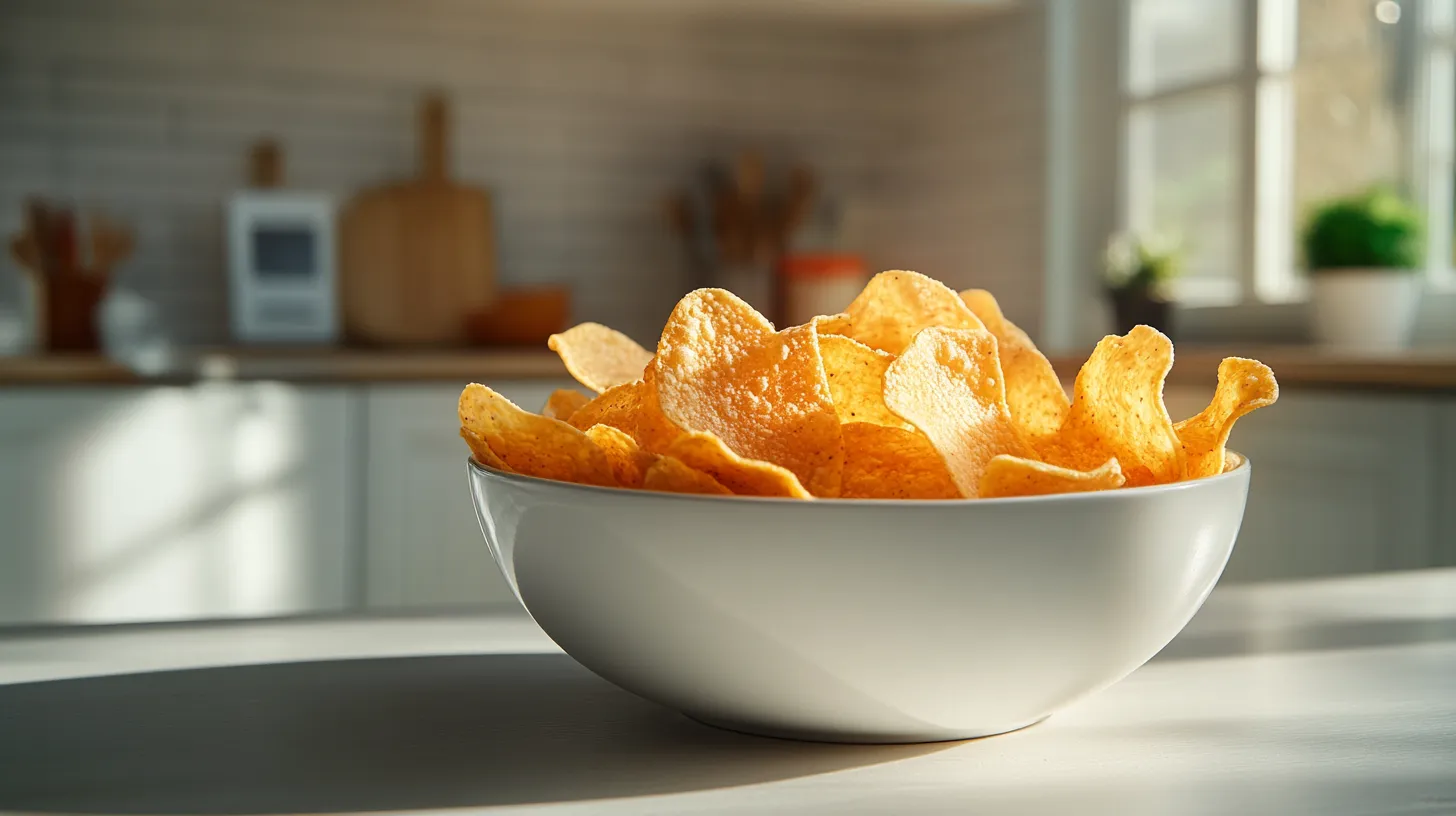 Bowl of carnivore crisps in a modern kitchen